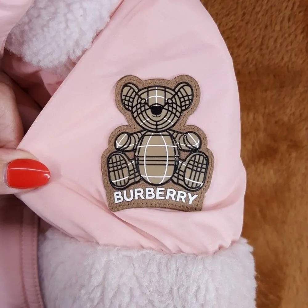 BABY BURBERRY Girls Puffer Coat Size 18M Pink Hooded Lined CALDER $545
